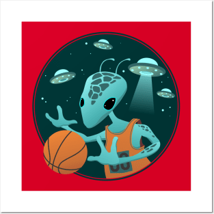 basketball alien retro Posters and Art